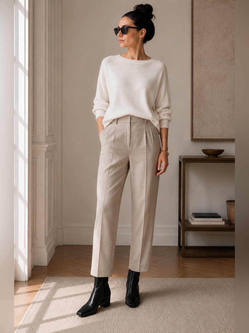 NWT COS Wool Slim Cigarette Pants Dusty Beige US 4